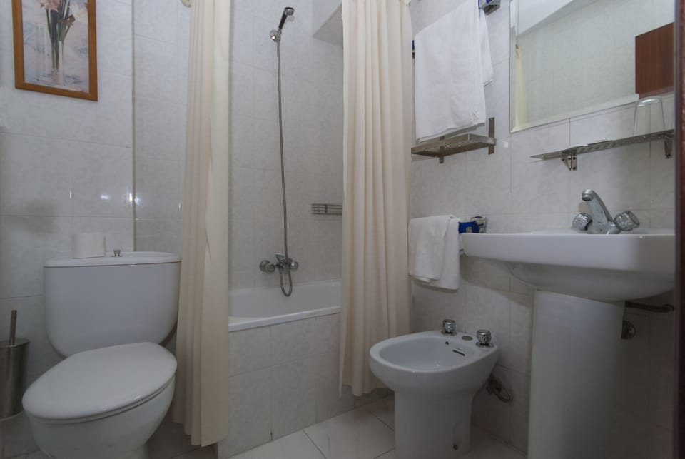 Shower, free toiletries, bidet, towels