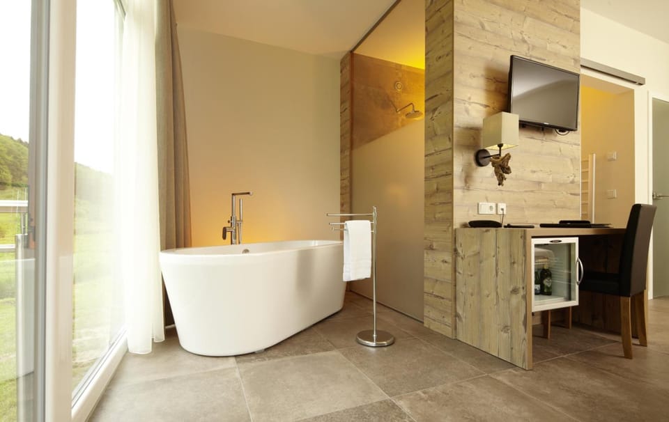 Eco-friendly toiletries, hair dryer, bathrobes, slippers