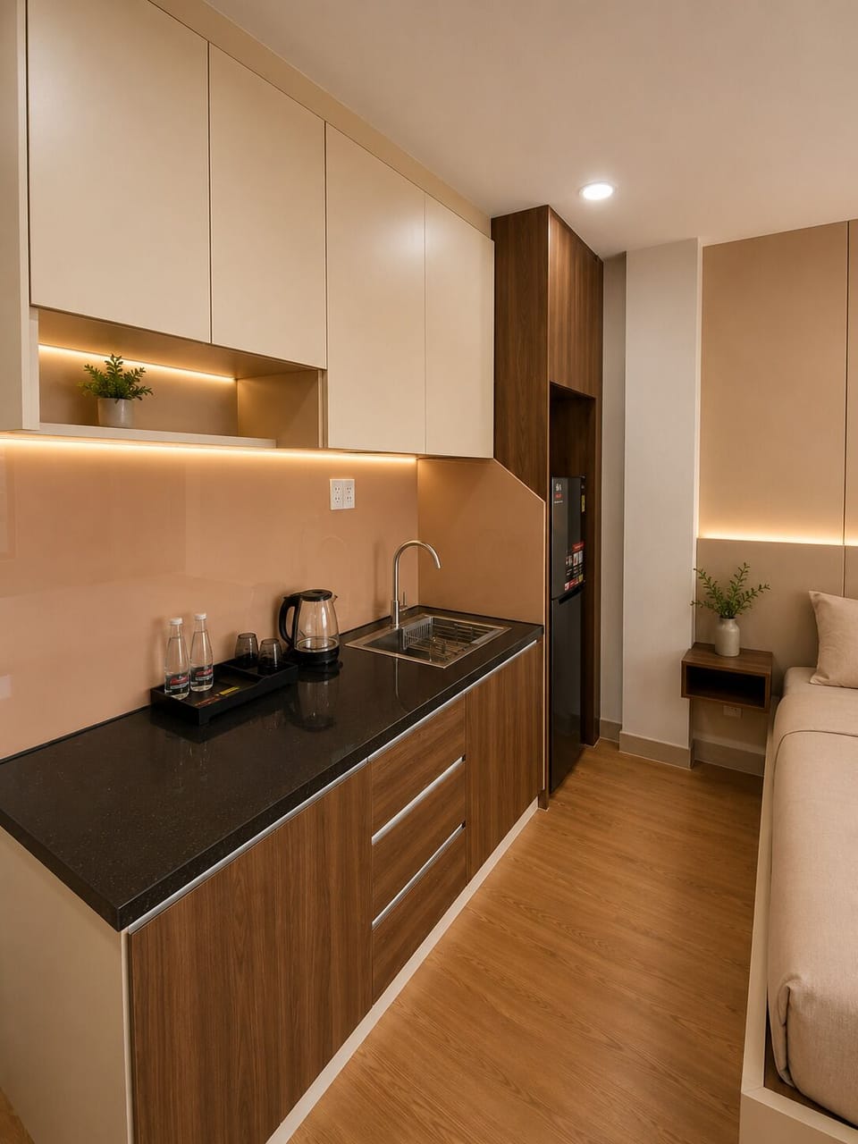 Junior Double Room, City View | Private kitchen | Fridge