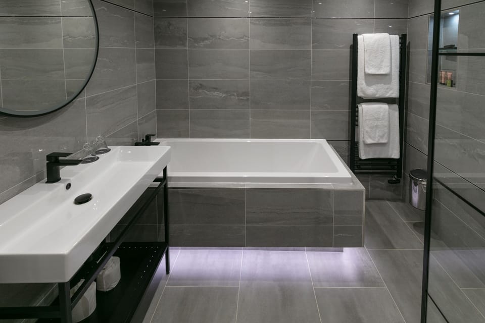 Suite, 1 King Bed, Non Smoking (with Sofabed) | Bathroom | Combined shower/tub, free toiletries, hair dryer, towels