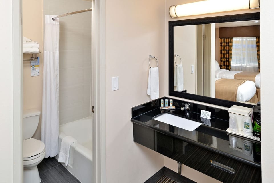 Combined shower/tub, hair dryer (on request), towels, soap
