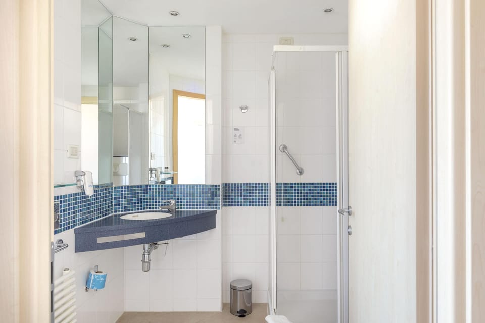 Shower, free toiletries, hair dryer, towels