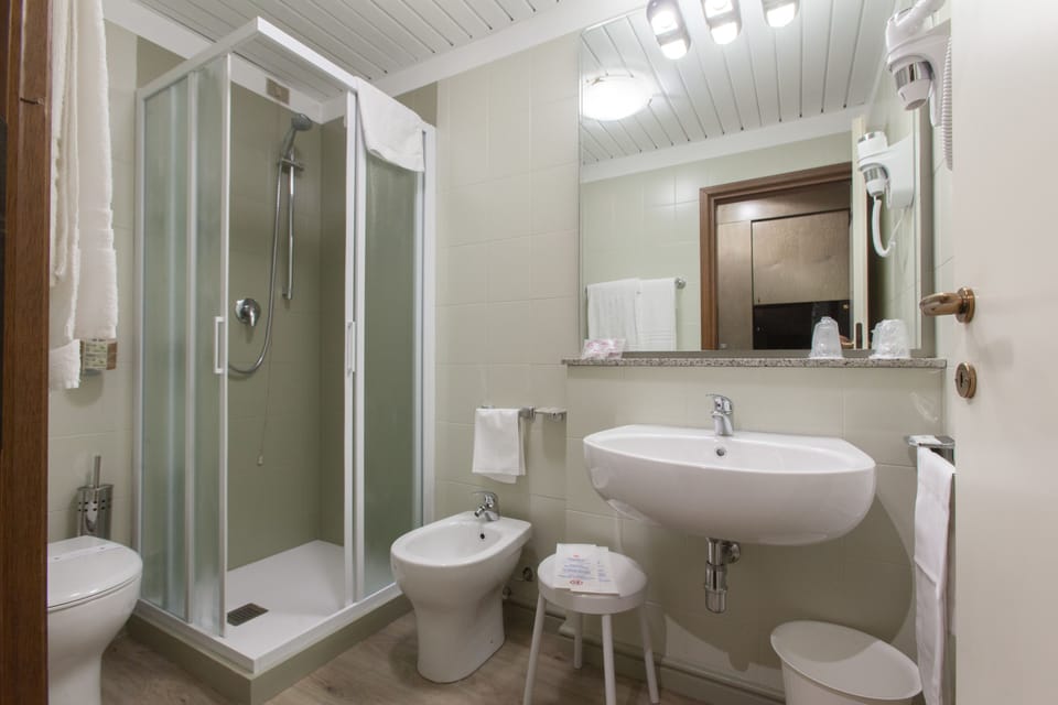 Shower, free toiletries, hair dryer, slippers