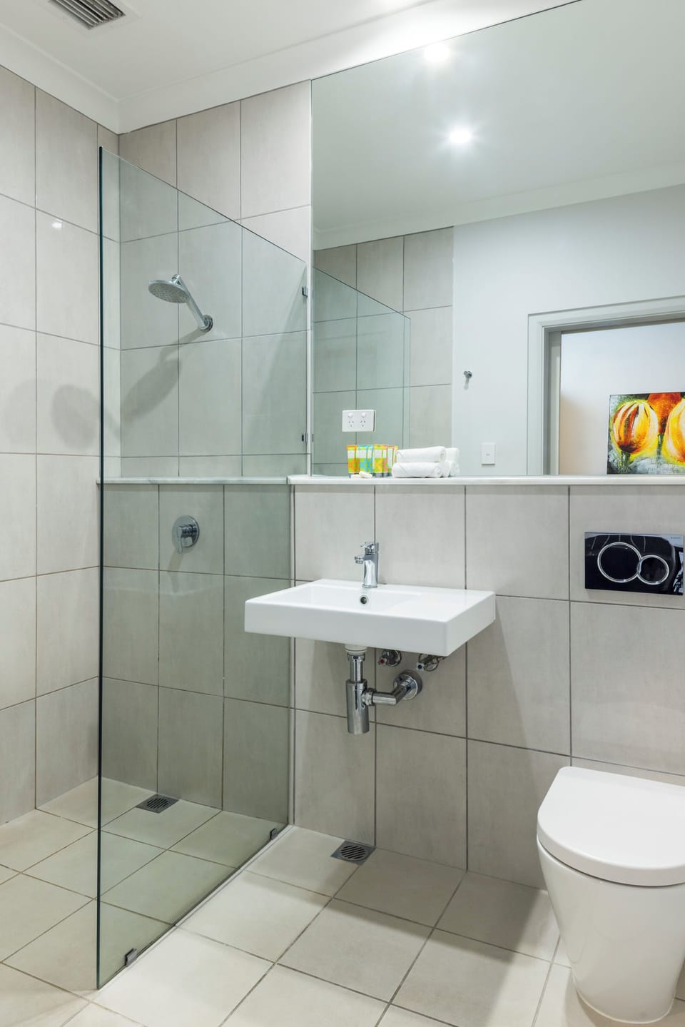 Shower, free toiletries, hair dryer, bathrobes