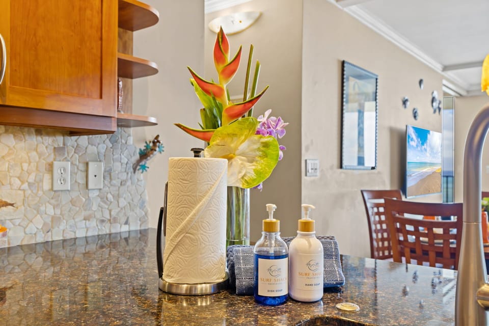 Cleaning essentials provided in Eco-Friendly refillable containers to reduce plastic waste. 