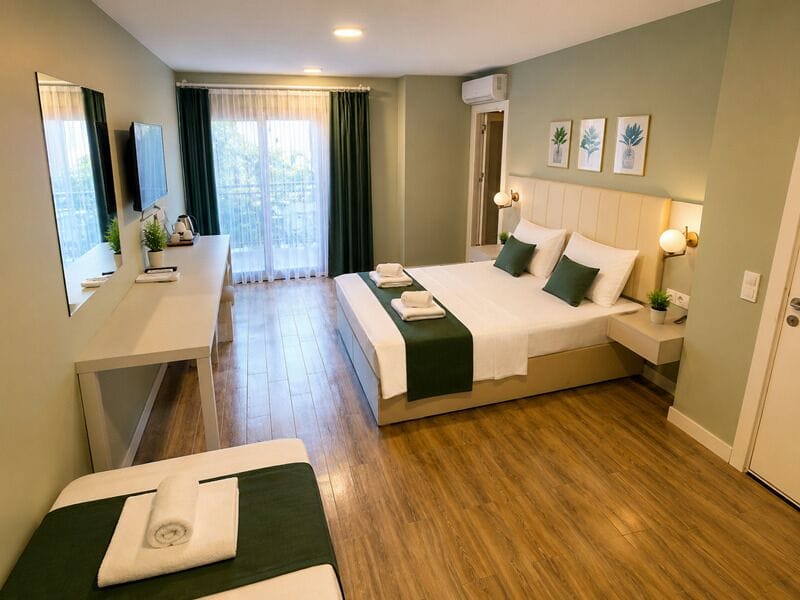 Family Quadruple Room, Mountain View | Egyptian cotton sheets, premium bedding, down comforters, desk