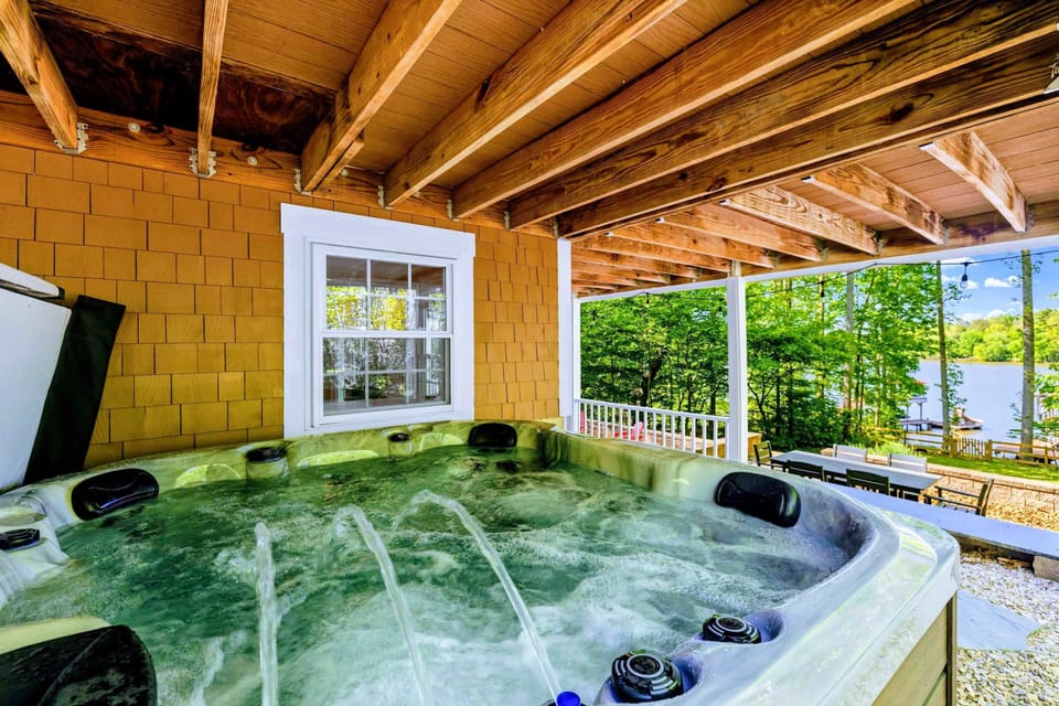 Hot Tub - Tucked beneath the upper deck, your private soak waits right next to the dock path.