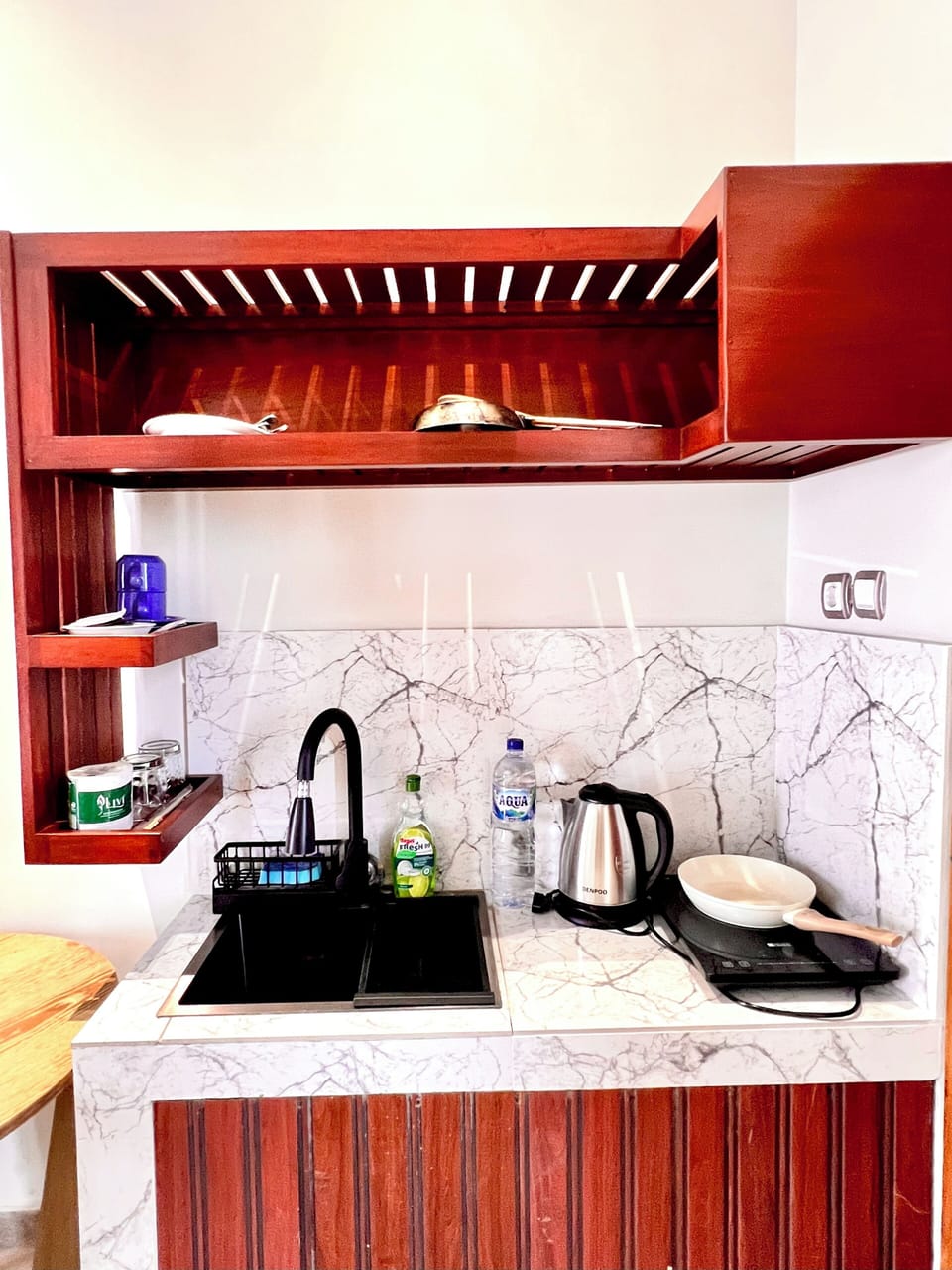 Deluxe Double Room, Balcony, Pool View | Private kitchen | Electric kettle, cleaning supplies