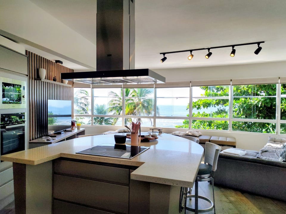 Luxury Apartment | Private kitchen | Full-size fridge, microwave, oven, stovetop