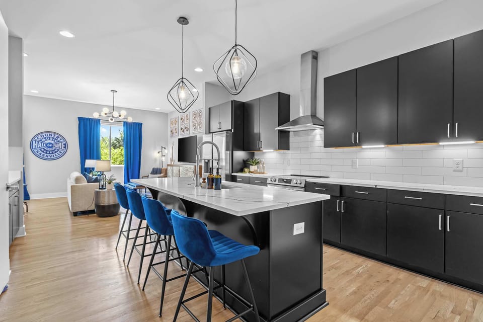 Bar seating for eight makes group dining easy