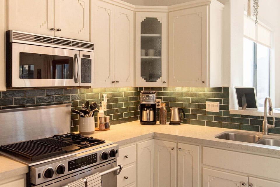 Fully stocked kitchen.