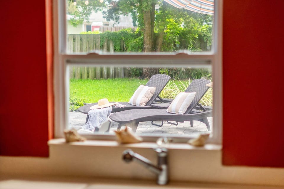 View of backyard from sink