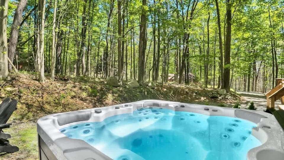 Private Hot Tub Surrounded by Pocono Woods