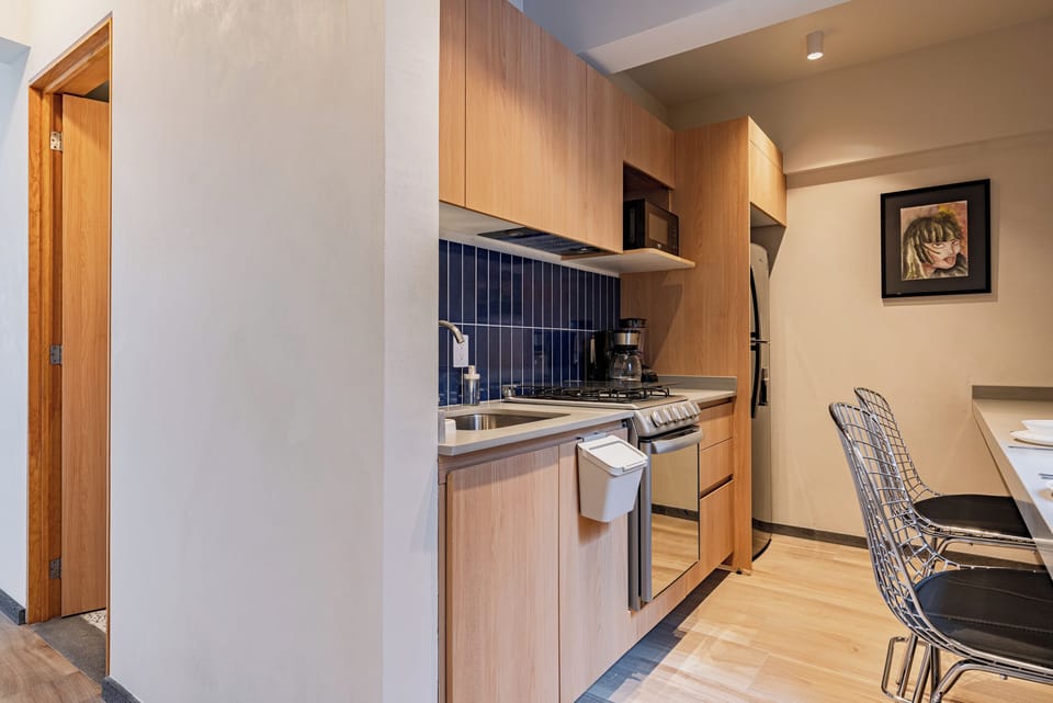 Standard Apartment | Private kitchen | Full-size fridge, microwave, oven, stovetop