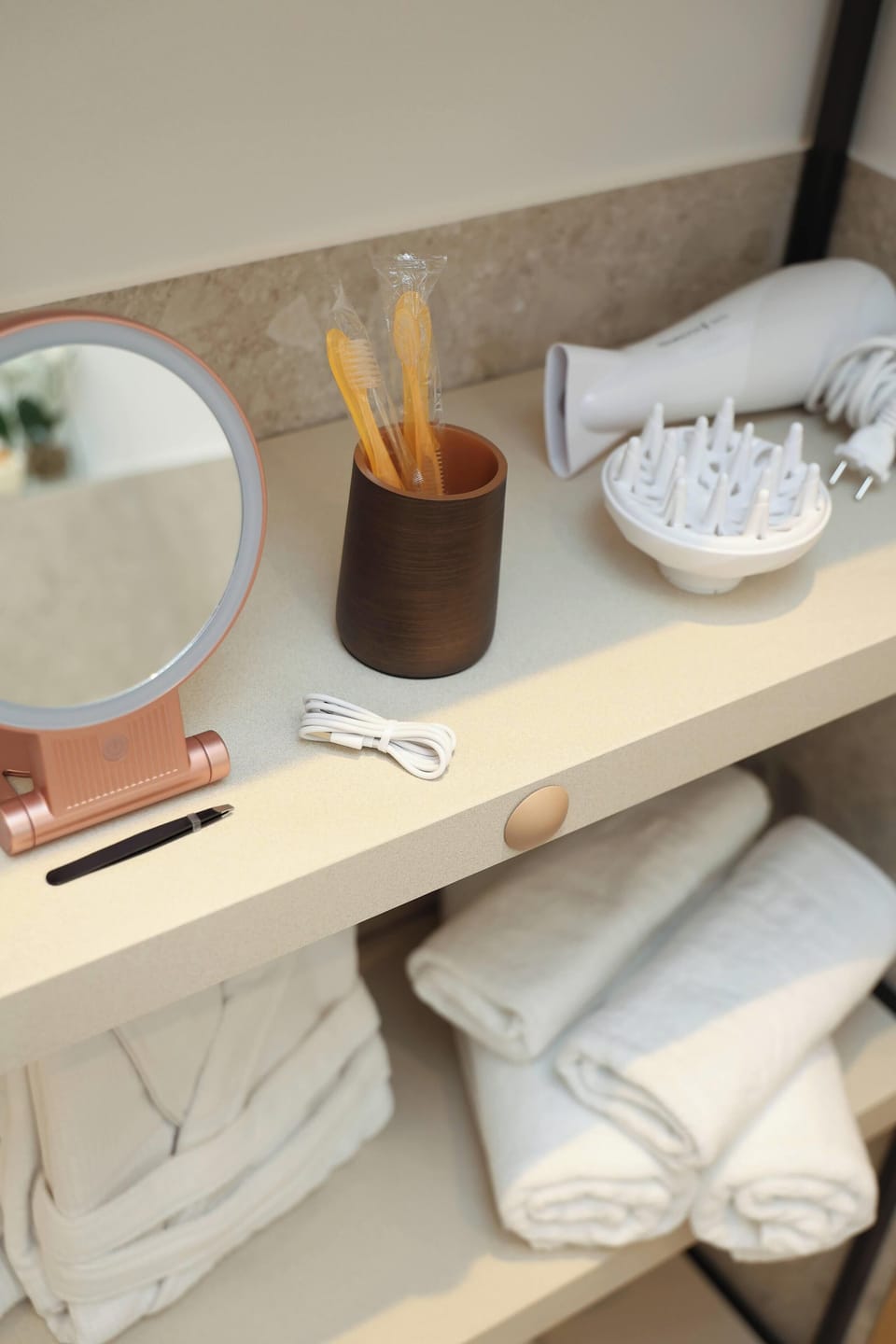 Hair dryer, bathrobes, slippers, bidet