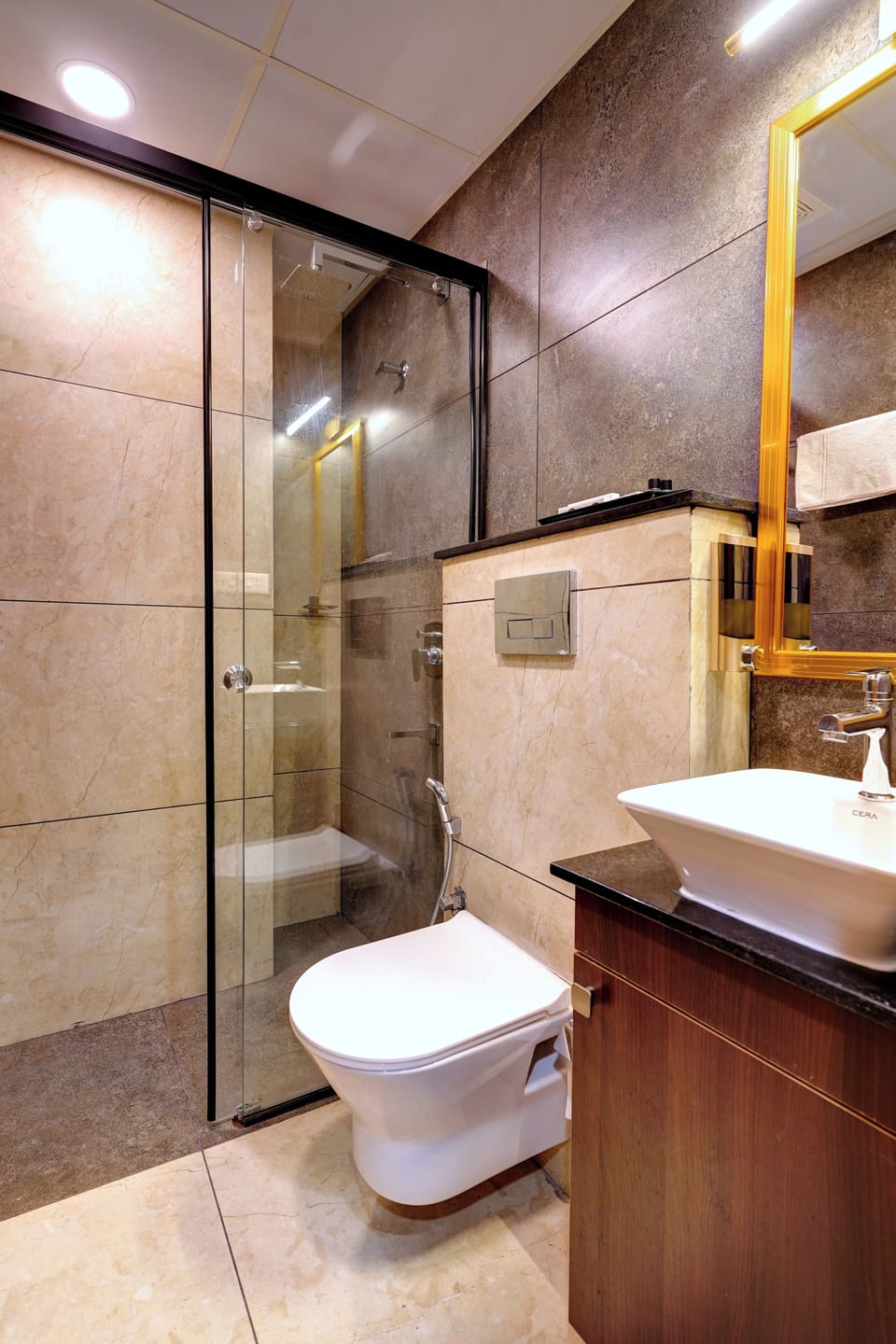 Shower, towels, soap, shampoo