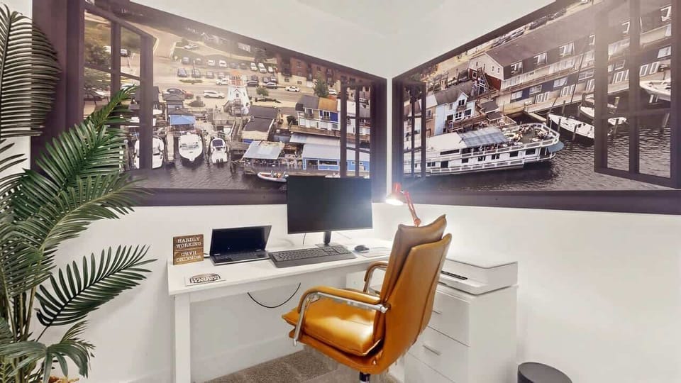 Office space with desk and monitor