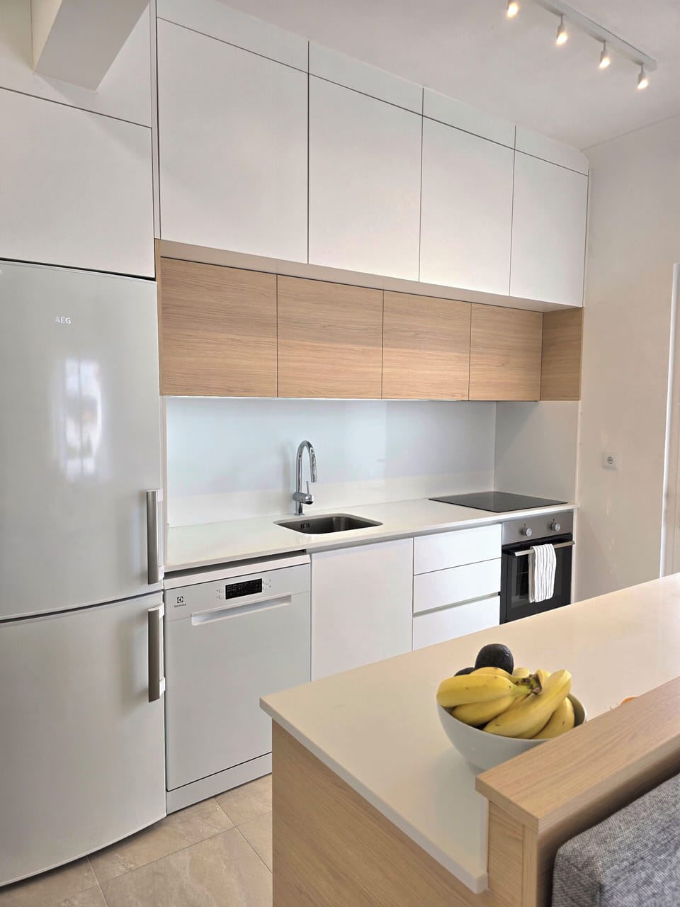 Modern kitchen - dishwasher, microwave, blender, induction cooktop, oven, fridge