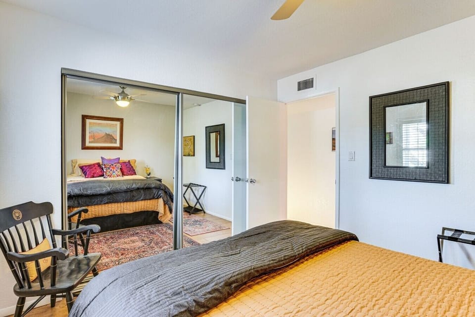 Bedroom | Mirrored Closet Doors | Ceiling Fan