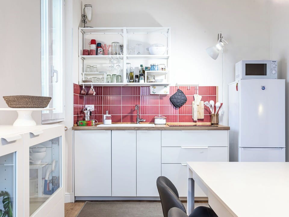 Kitchen, Kitchen Appliance, Major Appliance, Interior Design, Shelving, Furniture, Flooring, Shelf, Cabinetry, Home Appliance
