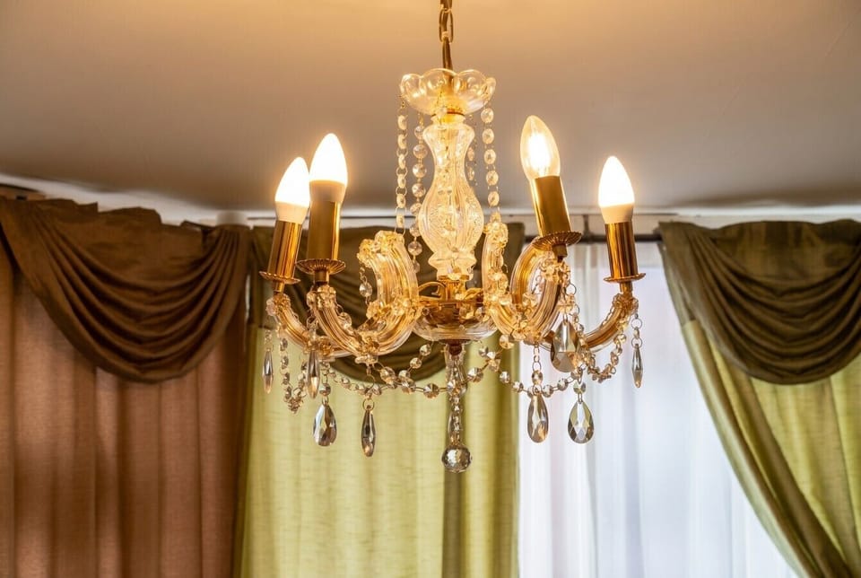Sparkling new chandelier adds glamour to the lounge.