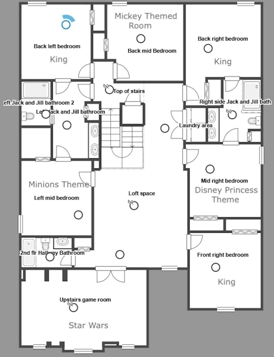 Theme Park Vacation Homes layouts are designed with the safety and comfort of your family vacation in mind! Young children's bedrooms are attached to adult rooms via Jack & Jill restrooms, providing space and privacy for multiple families!