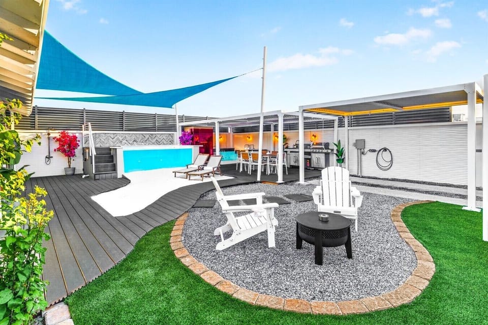 `Private Backyard with Heated Glass Pool & White Sand Beach`