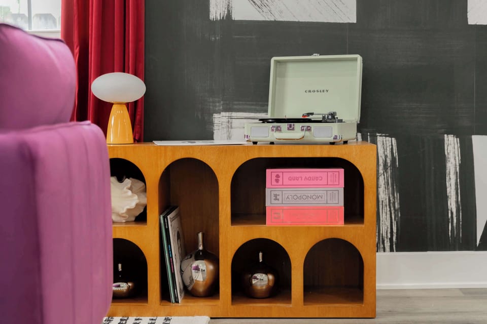 Drop the needle and set the mood — a record player ready for your vacation playlist!