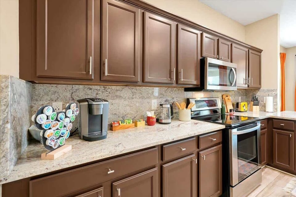 Sleek marble countertops that add elegance and plenty of space.