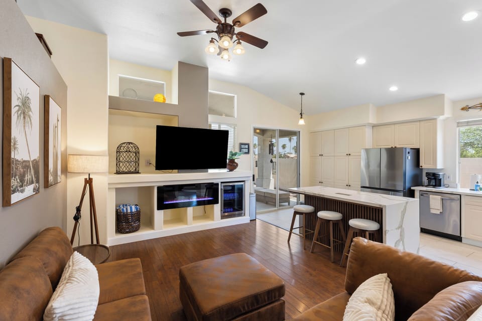 Second Living Room space with TV, open to the kitchen