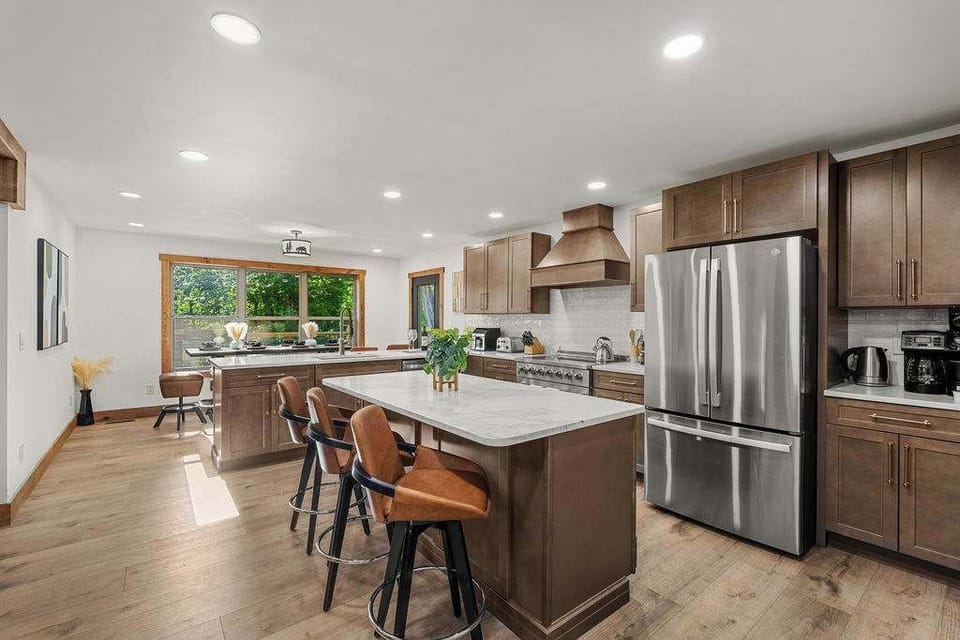 Elegant modern kitchen with rustic touches. 