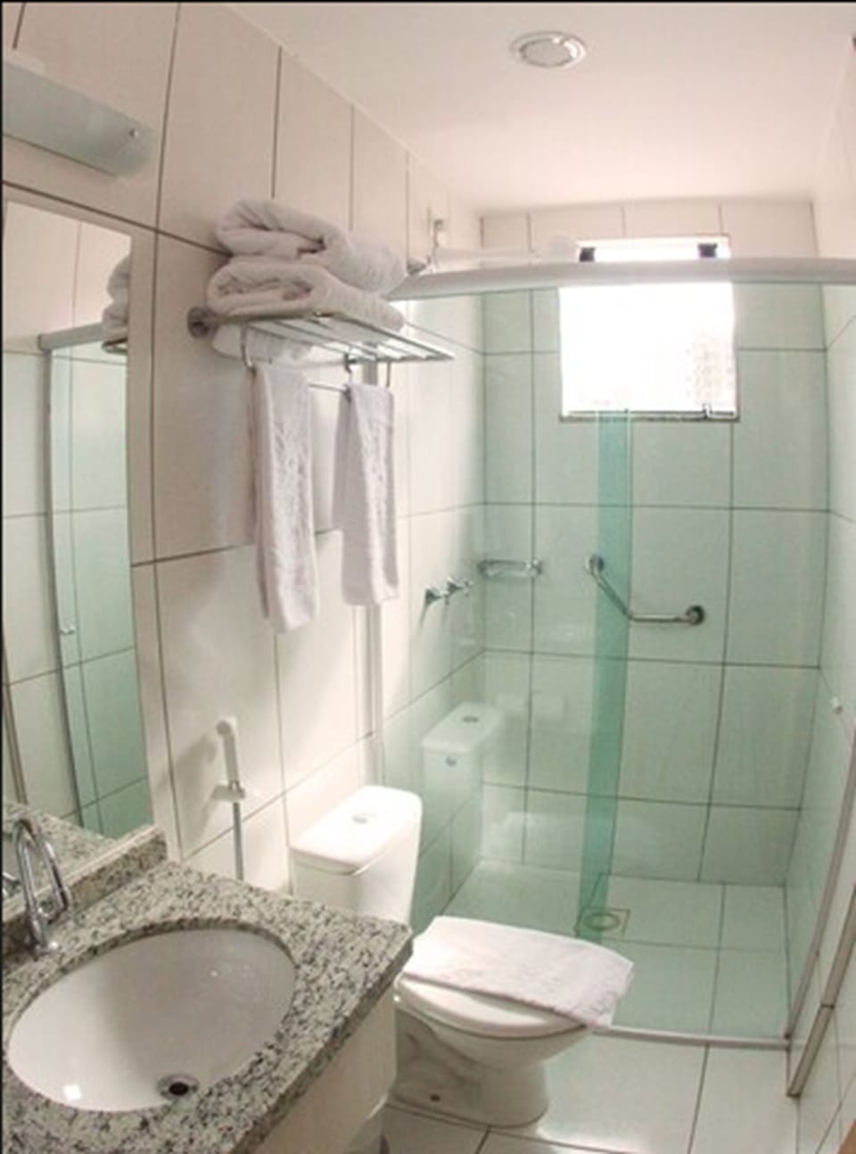 Shower, free toiletries, hair dryer, towels