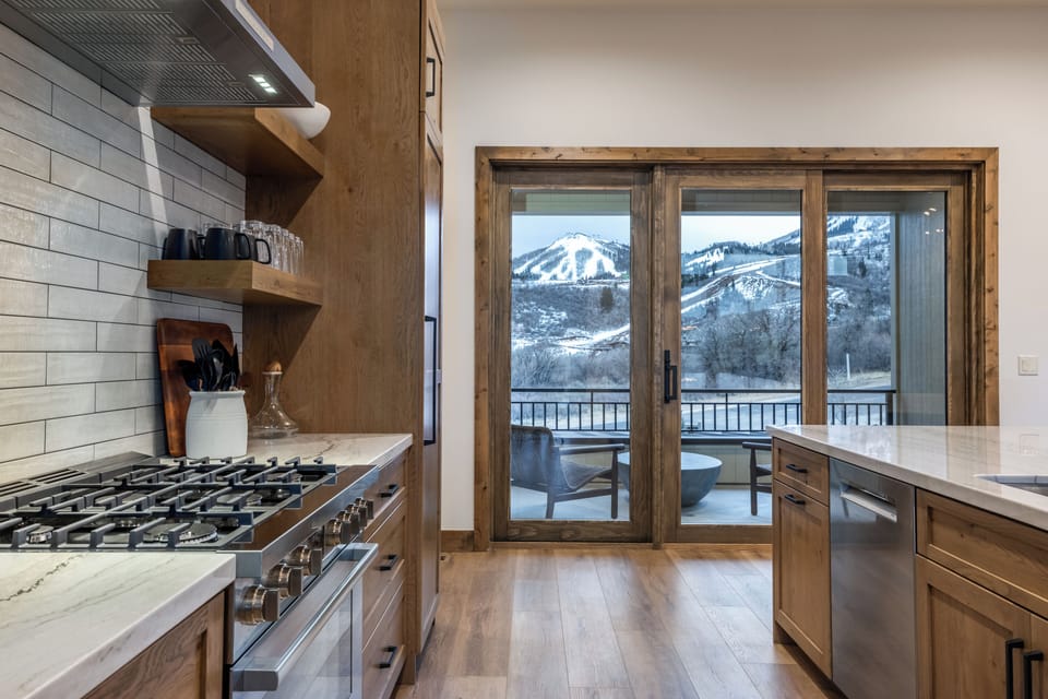Mountain views · glass doors