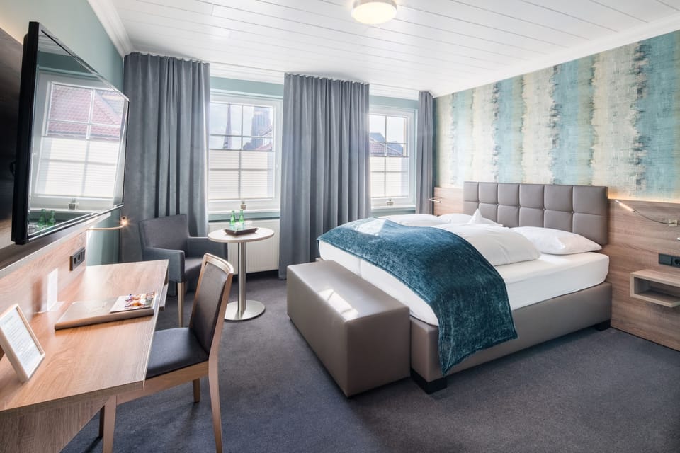 Comfort Double Room | Frette Italian sheets, down comforters, Select Comfort beds, desk