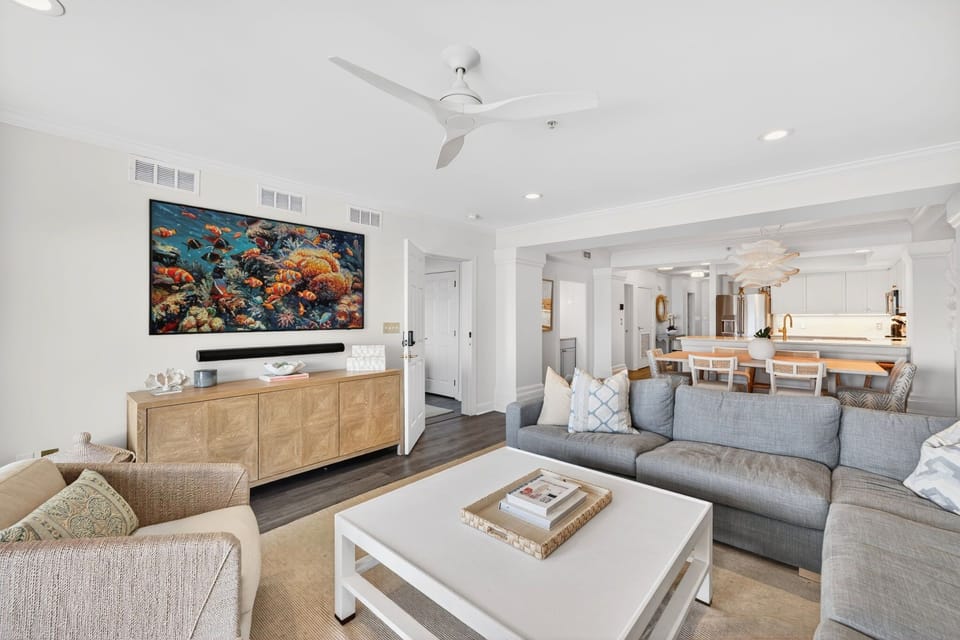 Living Room | 1006 Ocean Blvd, Isle of Palms, SC | 102 Dunescape | IOP Escapes