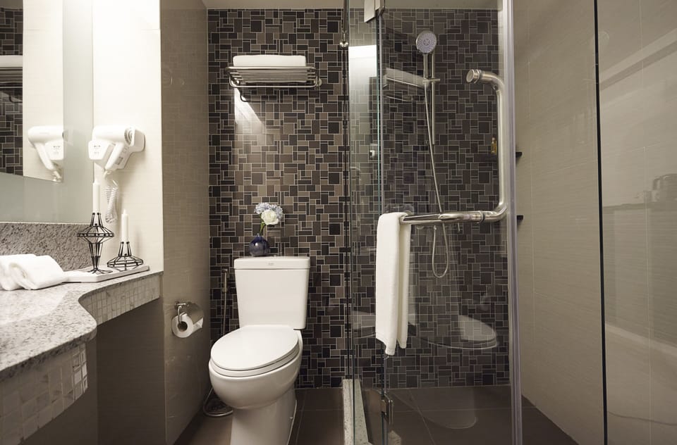 Shower, hair dryer, slippers, bidet