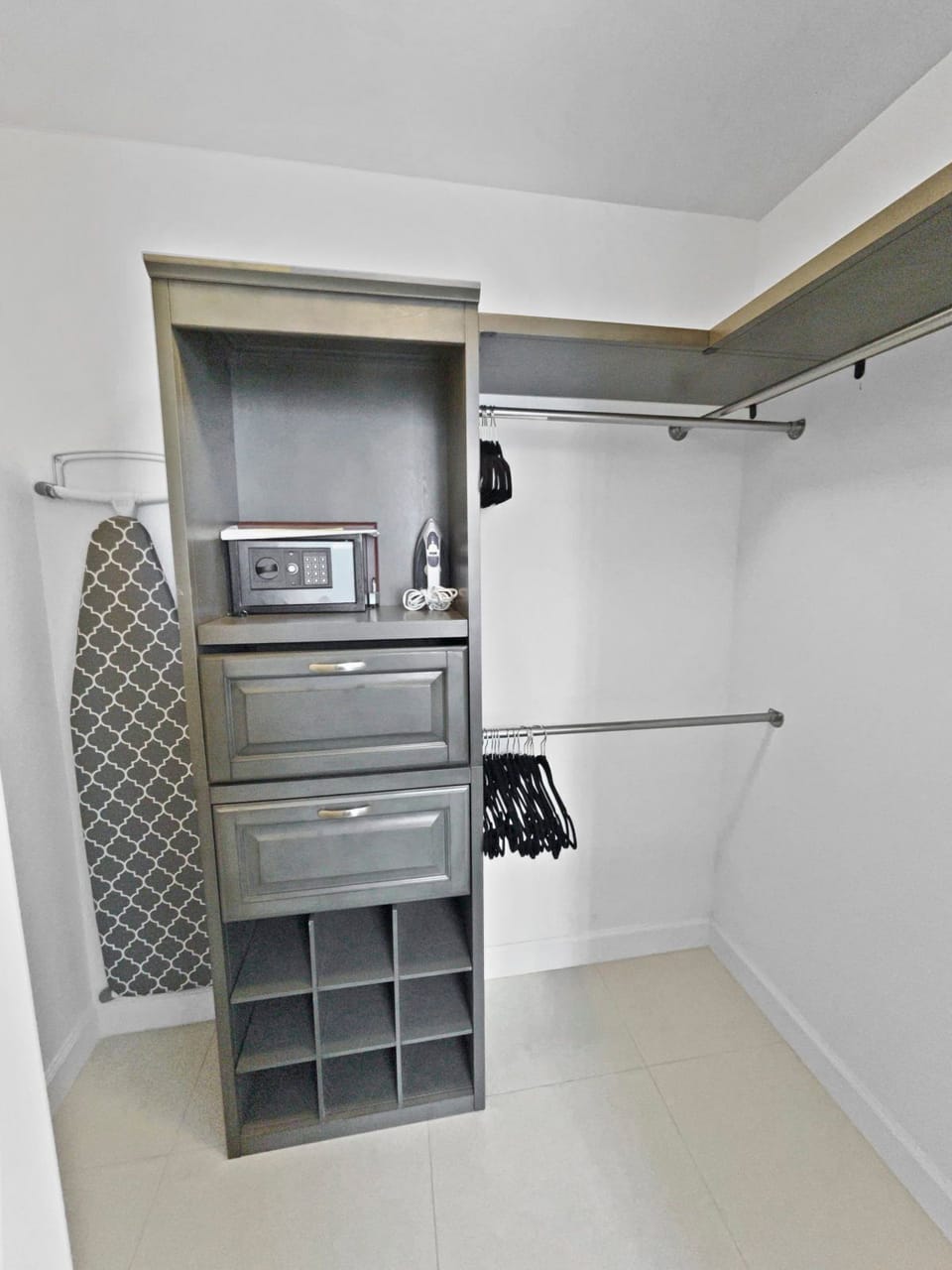 Stay organized with ample closet space, featuring a safe for your valuables and room for your clothes.