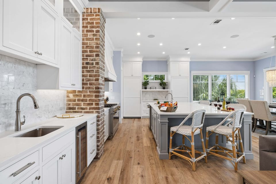 With a full-sized refrigerator and freezers, abundant prep space, and comfortable seating throughout, there's plenty of room for the whole group to relax, dine, and make lasting vacation memories together.