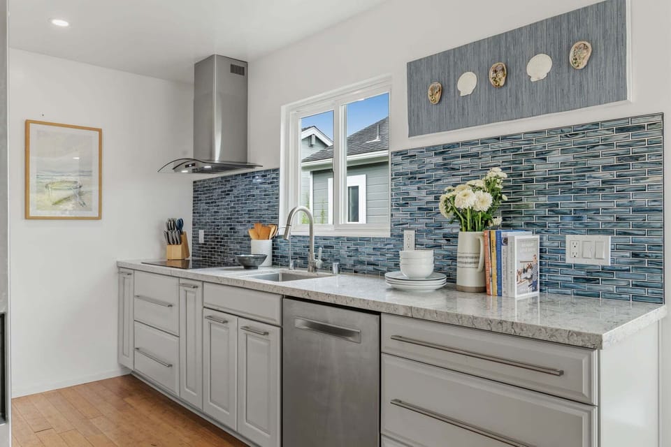 Quartz counters add a "cool" place to roll out pastry or make great meals