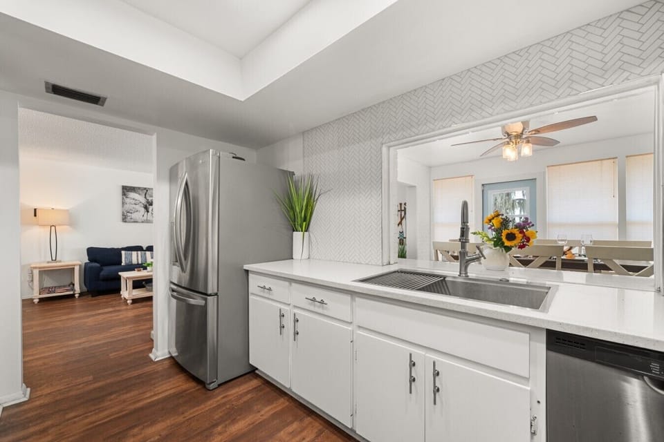 Kitchen | Stainless Steel Refrigerator | View to Dining Area