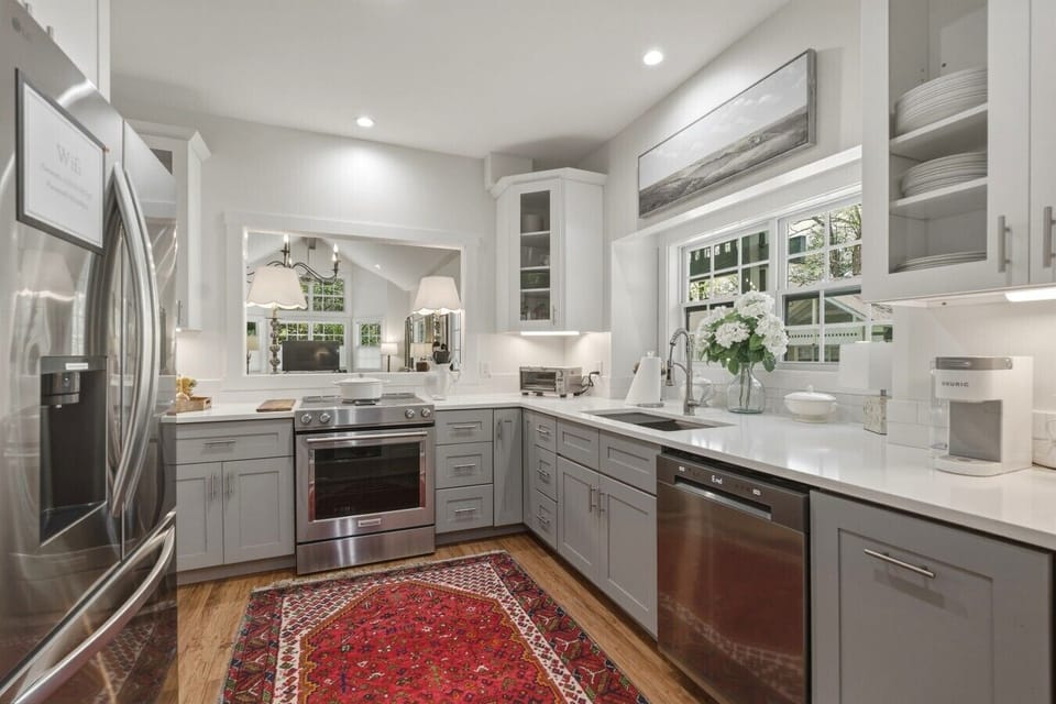 Kitchen | Stainless Steel Appliances | Built-in Storage & Window View
