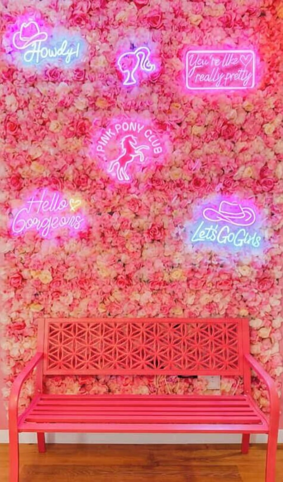 🌺 Neon Bloom Wall — a glowing floral backdrop designed for birthday photos, bachelorette content, and celebration moments. Your feed has been waiting for this.