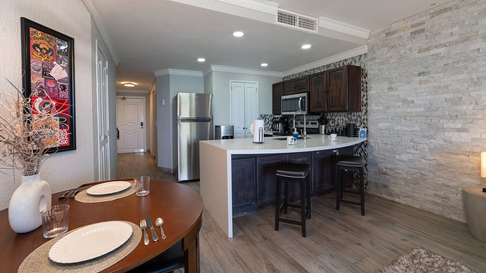 Kitchen and dining table.