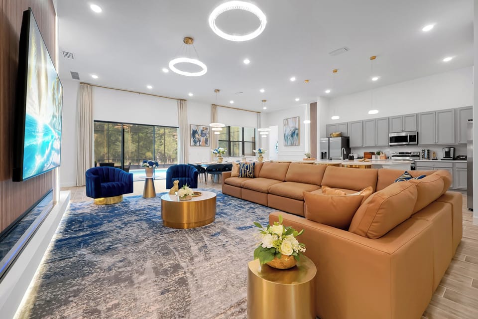 Spacious entertainment area designed for large groups