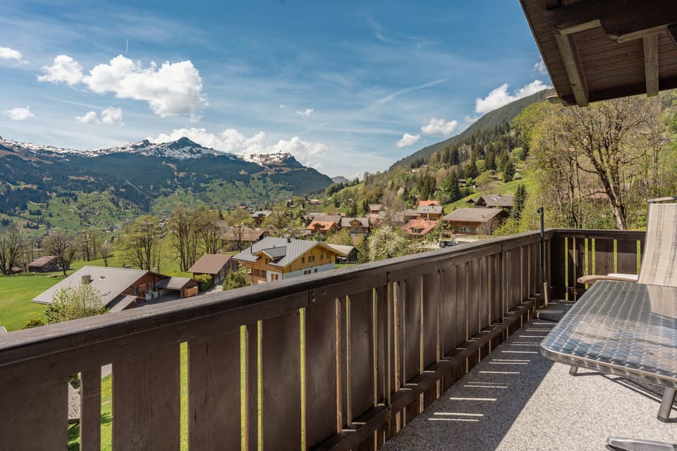 Private balcony with beautiful views over Grindelwald and the surrounding mountains
