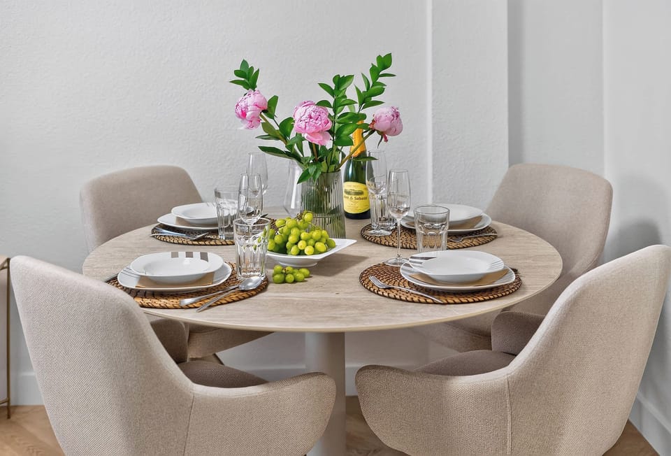 Bright Dining Area with Refined Mediterranean Styling