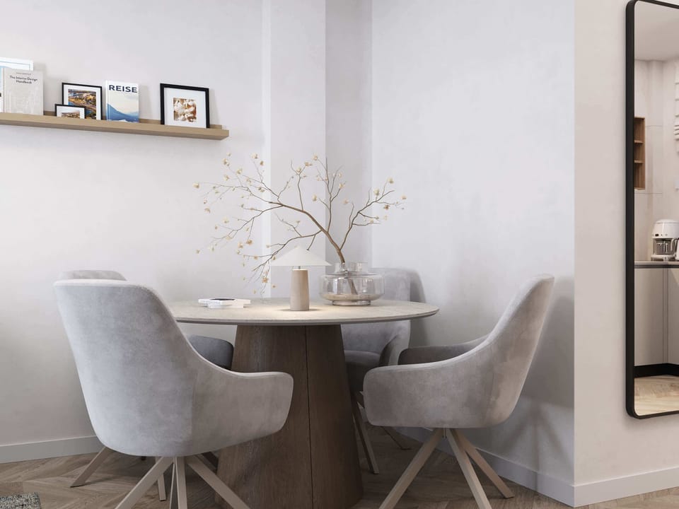 Stylish Dining Corner with Warm Natural Textures and Soft Tones