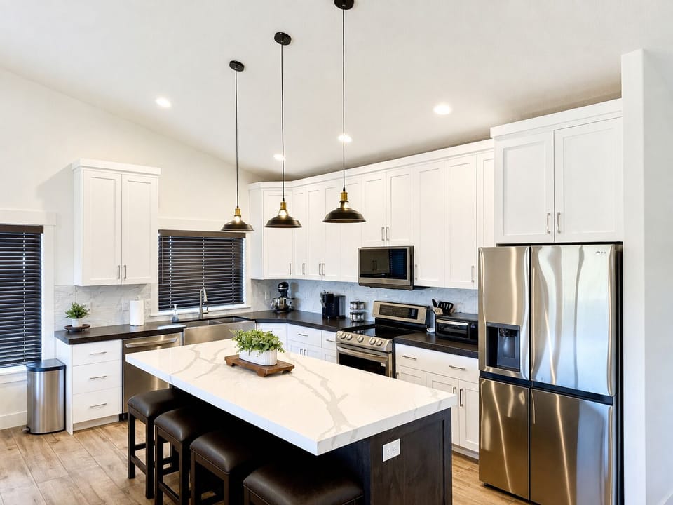 Well stocked kitchen for meal prep. DOUBLE OVEN and everything you need!