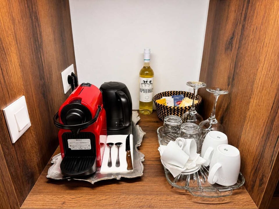 Coffee corner with espresso machine and welcome tray to enjoy a relaxing break anytime