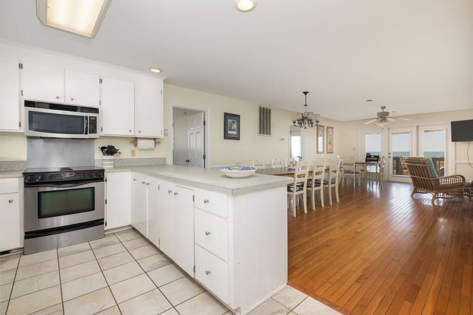 Your kitchen flows seamlessly into your dining space